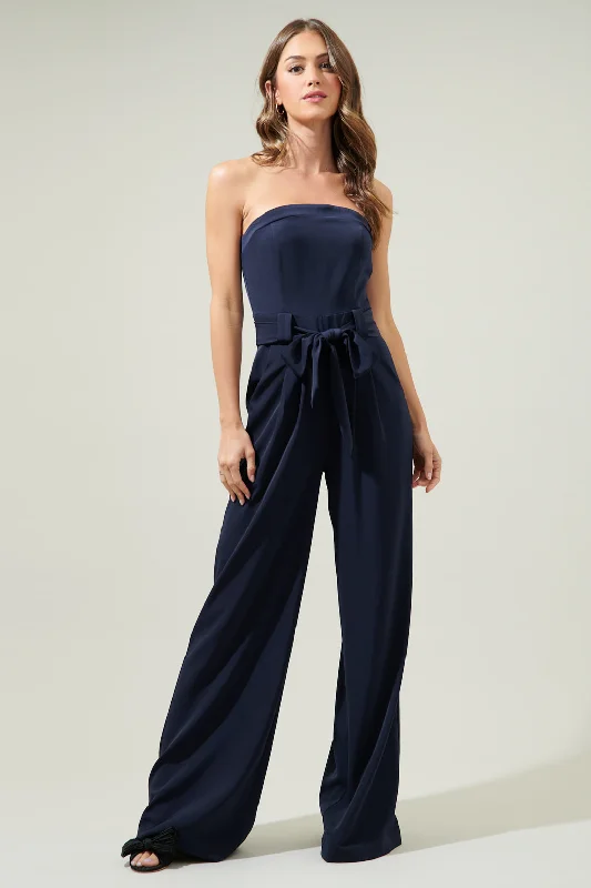 Women's Transitional Clothes Lappel Tube Top Wide Leg Jumpsuit