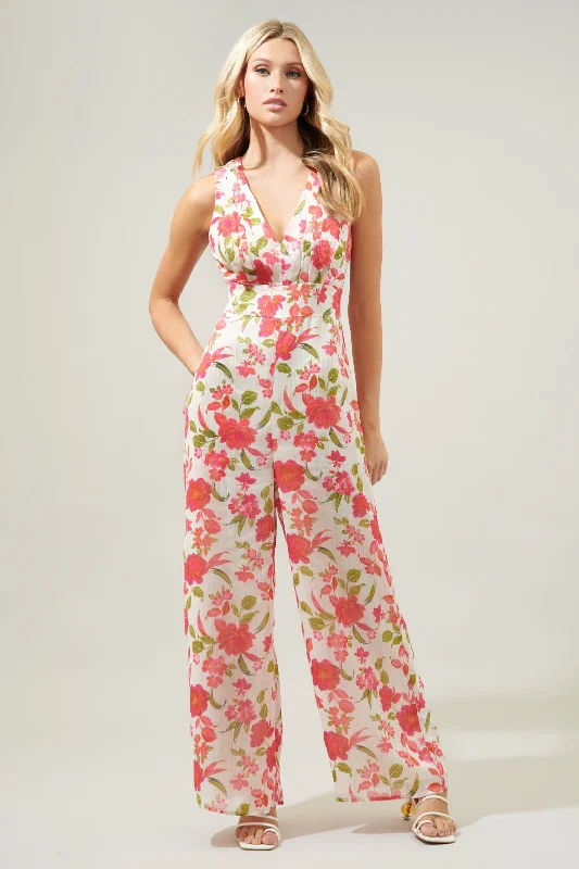 Women's Transitional Clothes Belle Anse Floral Cait V Neck Jumpsuit