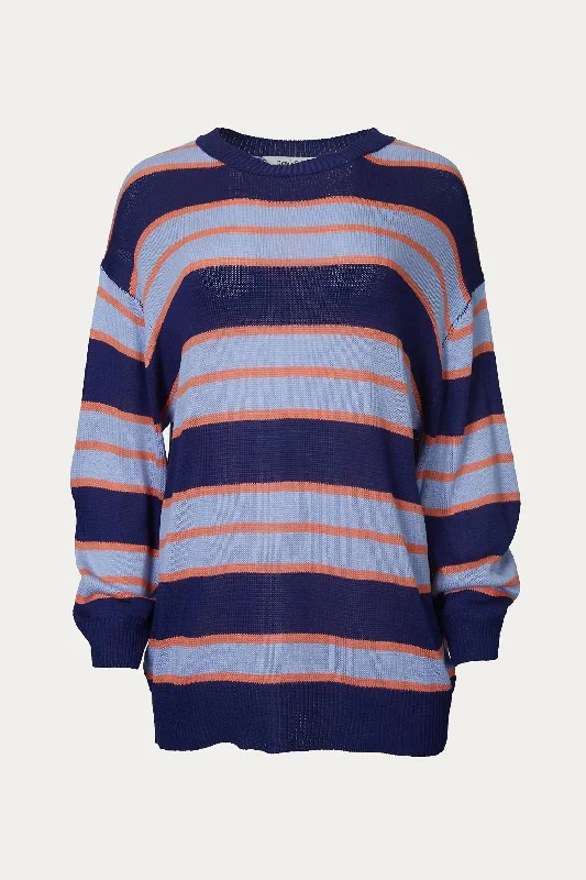 Women's Trendy Garments Striped Oversized Sweater In Navy