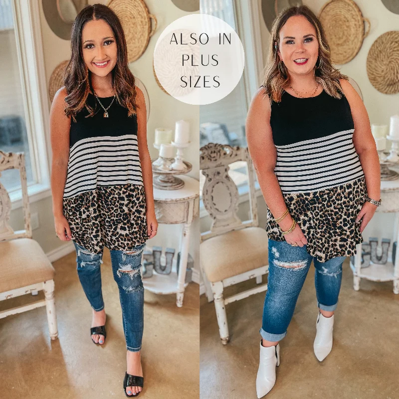 Everyday Women's Fashion Trends Treasured Love Striped and Leopard Print Block Tank Top in Black Everyday Women's Fashion Trends Treasured Love Striped and Leopard Print Block Tank Top in Black
