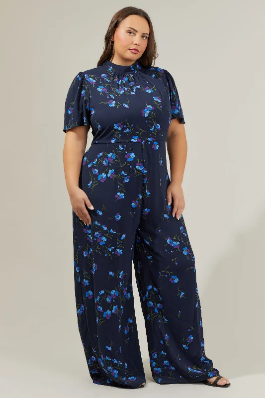 Comfortable Outfit For Women Torun Floral Mock Neck Wide Leg Jumpsuit Curve