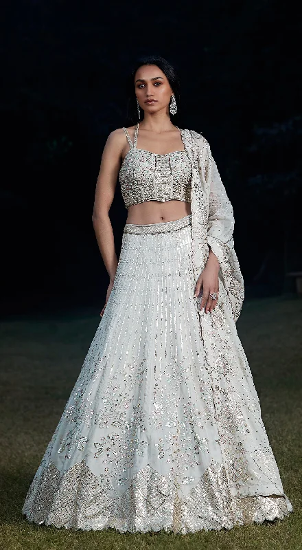 Women's Office Clothing Grey Embroidered Lehenga Set