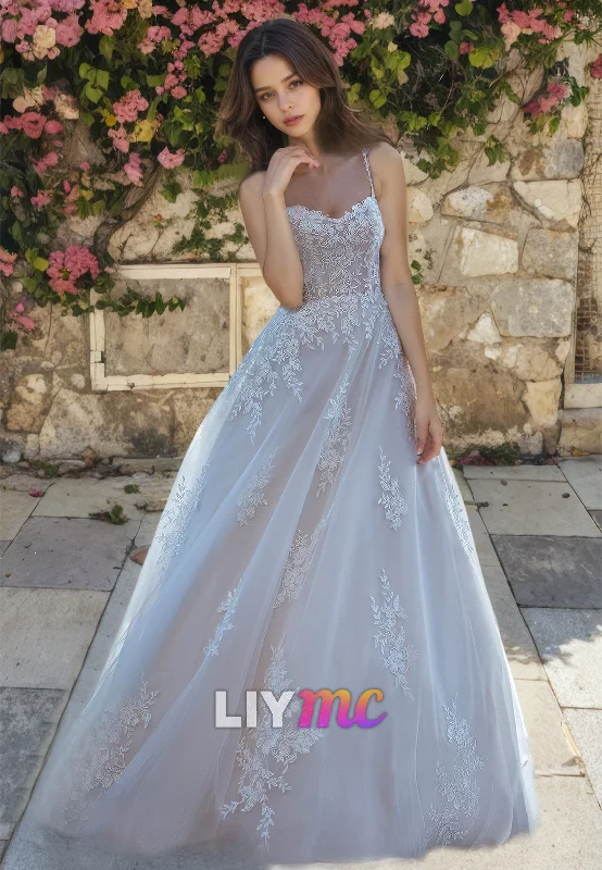 Women's Seasonal Wardrobe Clothing Sweetheart Sleeveless Appliques Tulle A-Line Wedding Dress