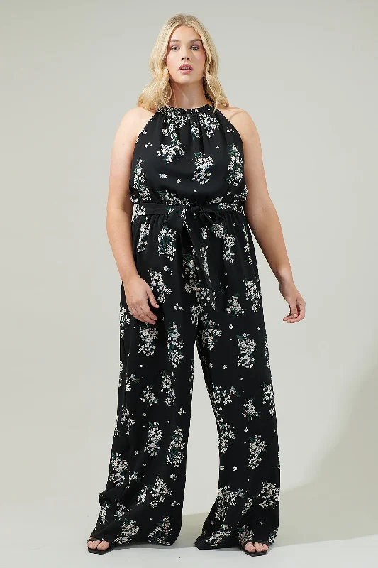 Stylish Women's Outerwear Apparel Magnol Floral Lighthearted Trapeze Jumpsuit Curve