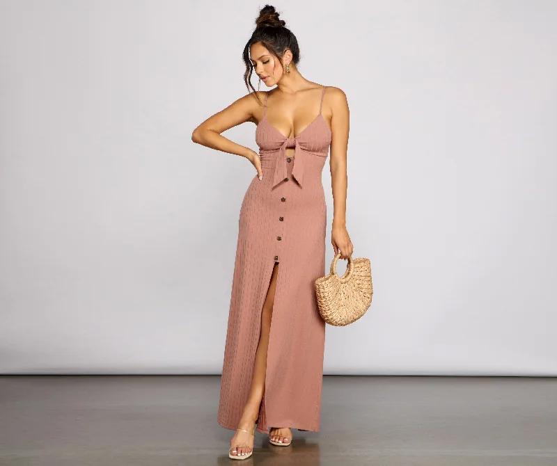 Comfortable Women's Clothing Effortless Style Stylish Tie-Front Maxi Dress