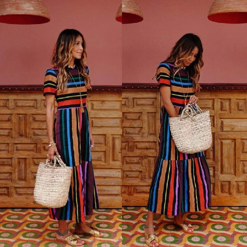 Discover Now FashionSierra - Summer Holiday Dress Women Stripe Boho Short Sleeve Long Maxi Dress New Ladies Casual Beach Sundress Discover Now FashionSierra - Summer Holiday Dress Women Stripe Boho Short Sleeve Long Maxi Dress New Ladies Casual Beach Sundress