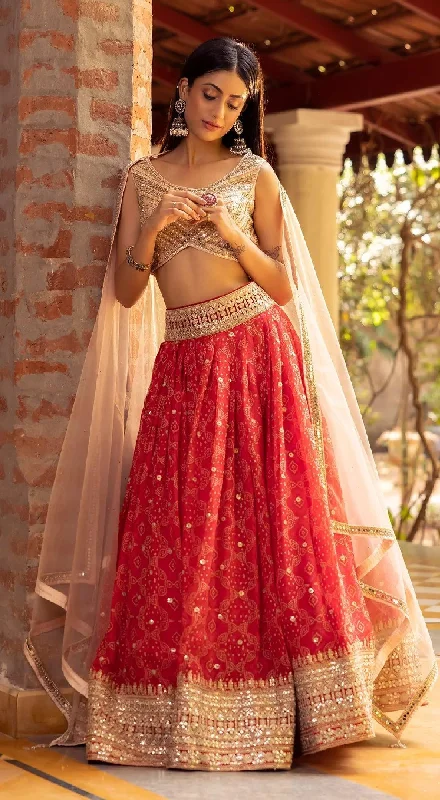 Women's Trendy Outfit Bandini Mirror Embroidered Lehenga Set