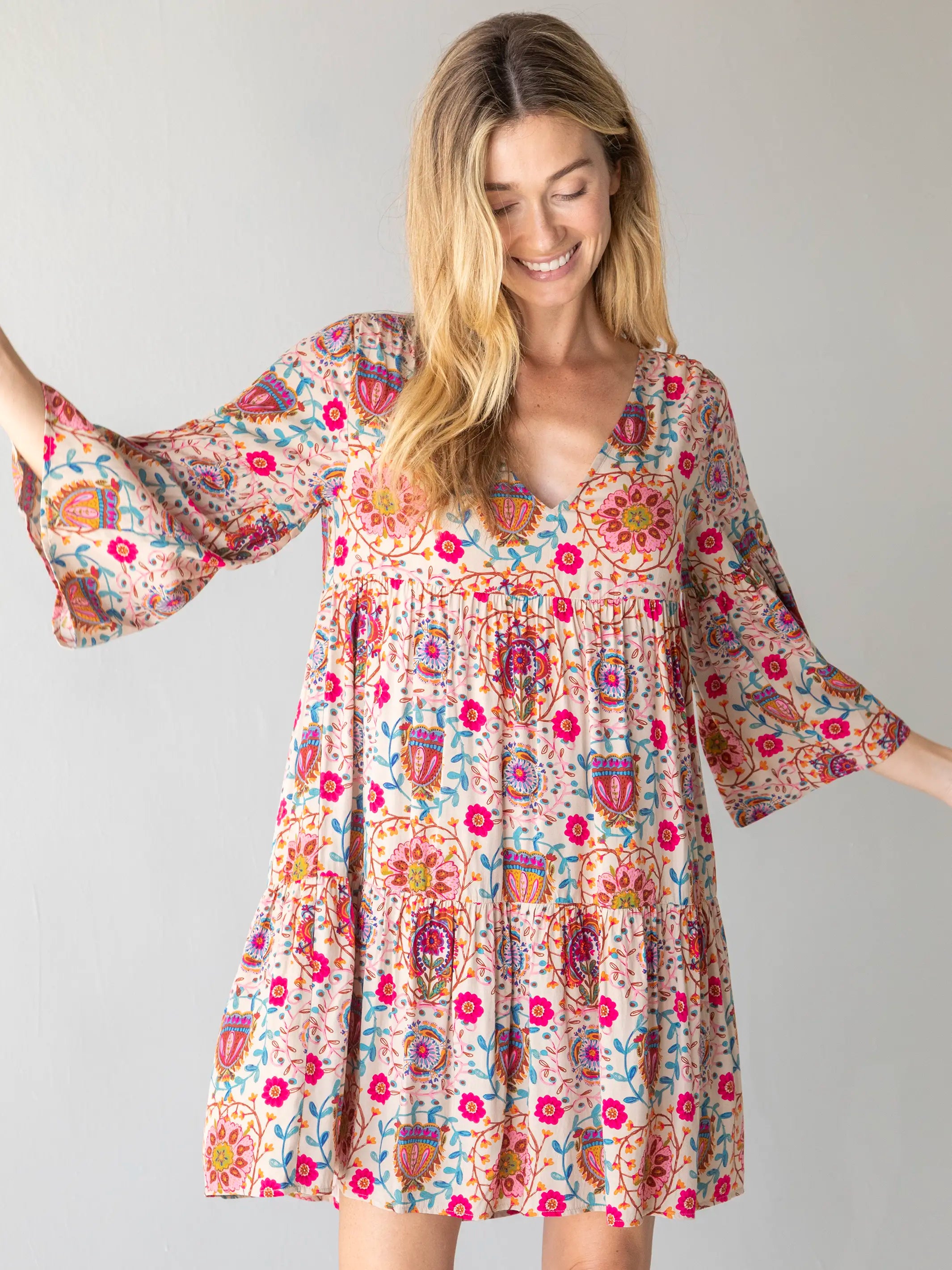 Outlet Clothing Charlotte Dress - Black Printed Folk Cream