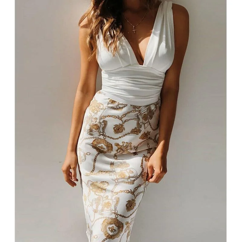 Must Haves FashionSierra - Women's Sexy Deep V Neck Ruched Floral Patch Midi Dress 2019 Fashion Ladies Sleeveless Bodycon Evening Party Pencil Dress Must Haves FashionSierra - Women's Sexy Deep V Neck Ruched Floral Patch Midi Dress 2019 Fashion Ladies Sleeveless Bodycon Evening Party Pencil Dress