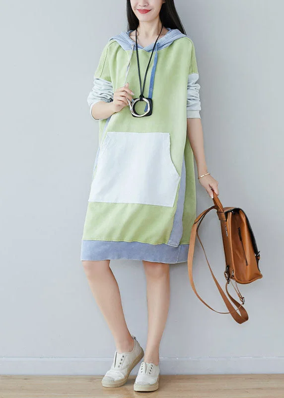 Women's Luxury Garments Style Green pockets Pullover Sweatshirt dresses Spring