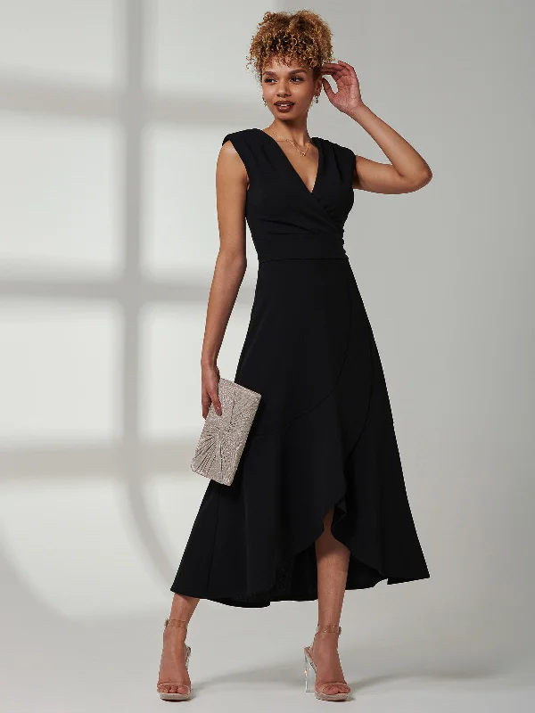 Boutique Dress Online Preslie Wrap Frill Hem Maxi Dress, Black