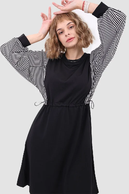 Women's Elegant Clothes Drawstring Waist Long Sleeve Dress