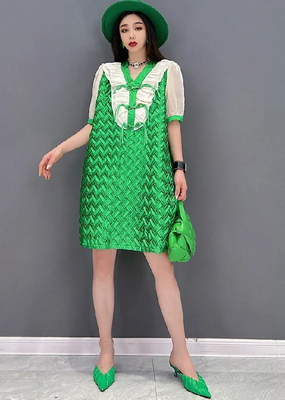 Seasonal Women's Fashion Trends Casual Green V Neck Patchwork Chiffon Women's Mid Dress Short Sleeve Seasonal Women's Fashion Trends Casual Green V Neck Patchwork Chiffon Women's Mid Dress Short Sleeve
