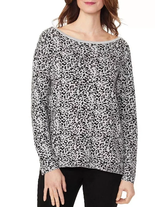 Explore What's New Button Back Boat Neck Sweater In Grey Jaguar