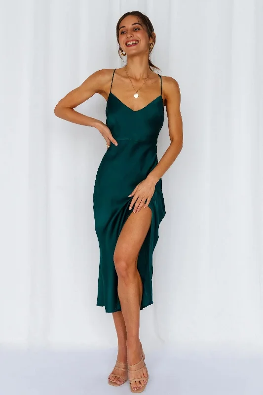 Women's Workout Clothing Crashing Prom Midi Dress Dark Green