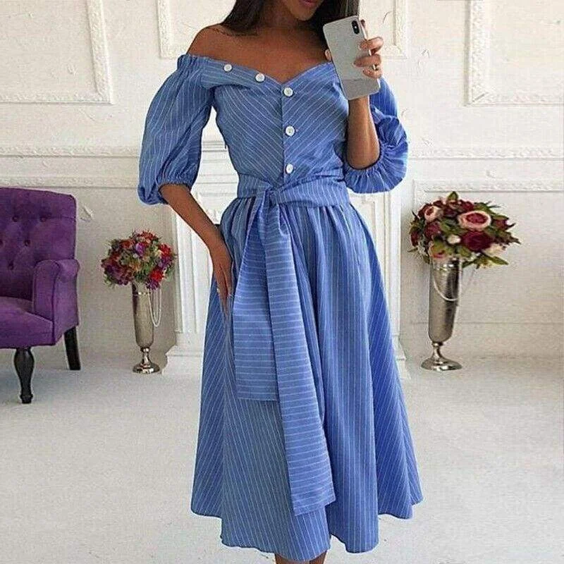 Unique Women's Fashion Pieces FashionSierra - Women Lantern Sleeve Bodycon Midi Dress Summer Ladies Casual Off Shoulder Striped Long Dress Summer Holiday Clothing Unique Women's Fashion Pieces FashionSierra - Women Lantern Sleeve Bodycon Midi Dress Summer Ladies Casual Off Shoulder Striped Long Dress Summer Holiday Clothing
