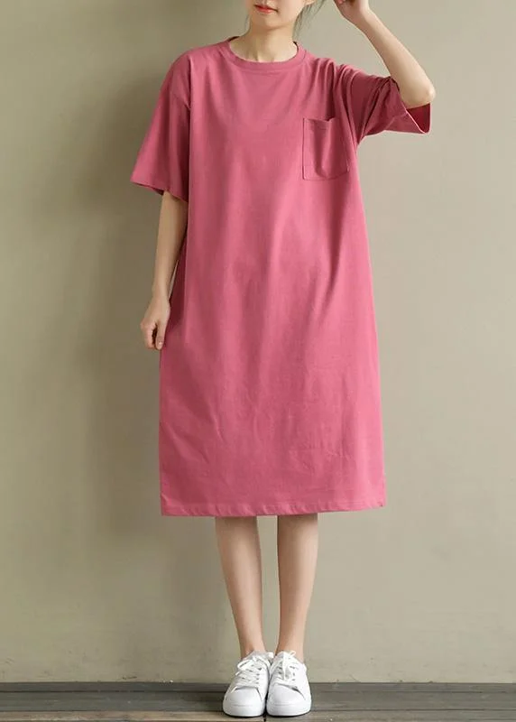 Timeless Women's Garments Vivid o neck pockets Cotton tunic Tutorials pink Dress summer