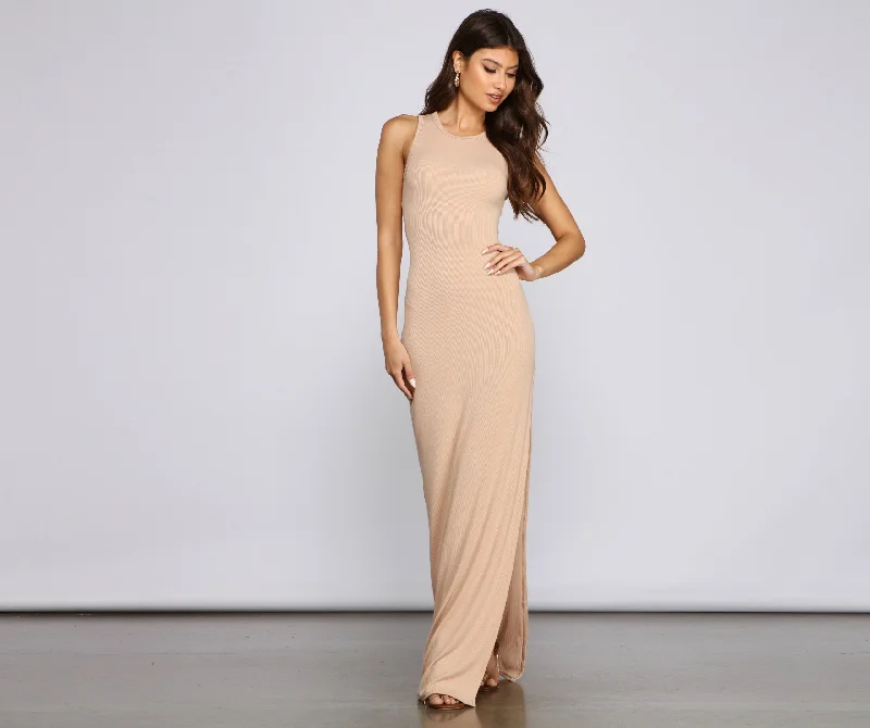 Women's Professional Clothes Chic High-Slit Stylish Basic Maxi Dress