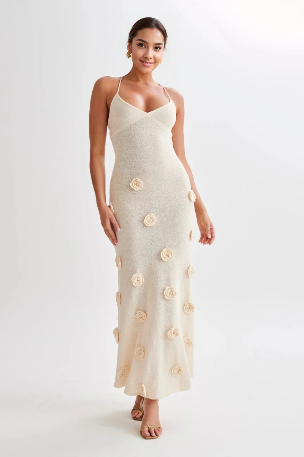 Classic Women's Apparel Suki Crochet Maxi Dress With Flowers - Nude