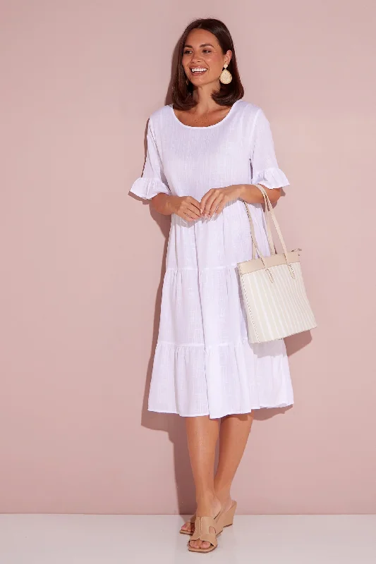 Comfortable Lounge Clothing Jackson Linen Dress - White