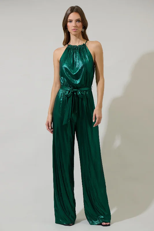 Women's Clothing For Casual Outings Amberly Metallic Lighthearted Trapeze Jumpsuit