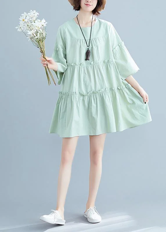 Women's Seasonal Apparel Classy o neck flare sleeve Cinched Cotton Wardrobes Inspiration light green Dresses summer