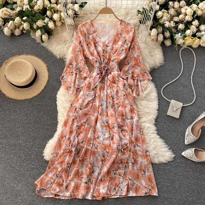 Women's Trendy Apparel Vintage Boho Floral Dress, Romantic Bohemian Summer Dress For Women