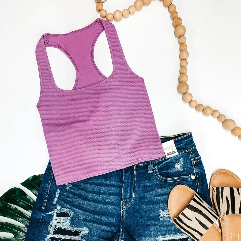 Women's Fashion Essentials Cute and Casual Ribbed Square Neck Cropped Tank Top in Purple Women's Fashion Essentials Cute and Casual Ribbed Square Neck Cropped Tank Top in Purple