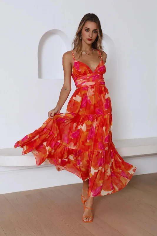 Women's Contemporary Apparel Like A Sunflower Midi Dress Orange