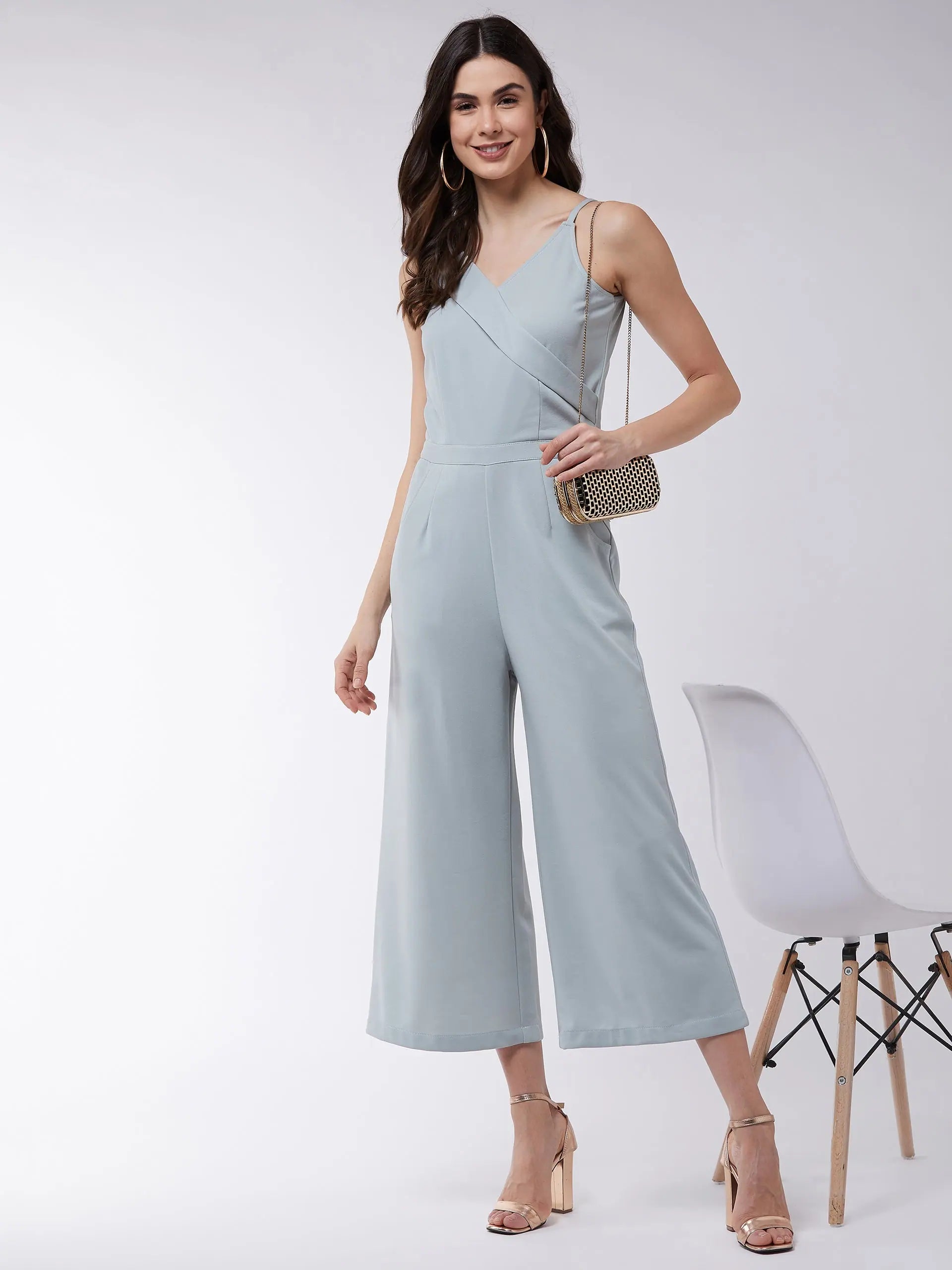 Affordable Luxury Women's Garments Solid Overlap Sleeveless Jumpsuit