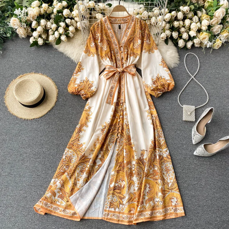 Modern Women's Attire Boho Floral Dress, Bohemian Summer Dress For Women