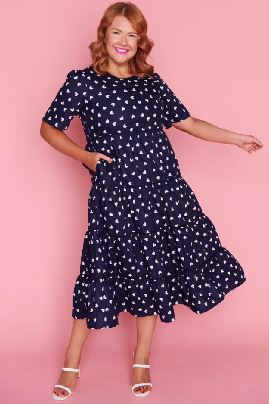 Women Wear Brands Aurelia Navy & White Hearts Maxi Dress