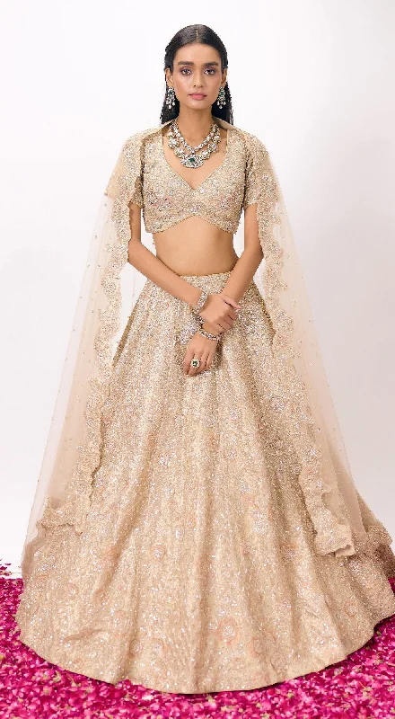 Women's Versatile Apparel Beige Tissue Embroidered Lehenga Set