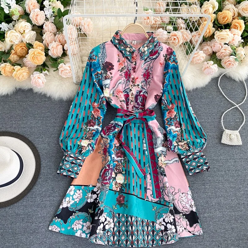 Women's Seasonal Wardrobe Clothing Retro Floral Boho Dress For Women, Bohemian Dress