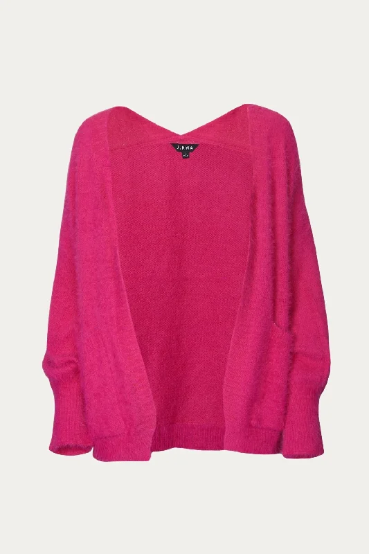 Women's Luxury Garments Solid Long Sleeve Cardigan In Hot Pink