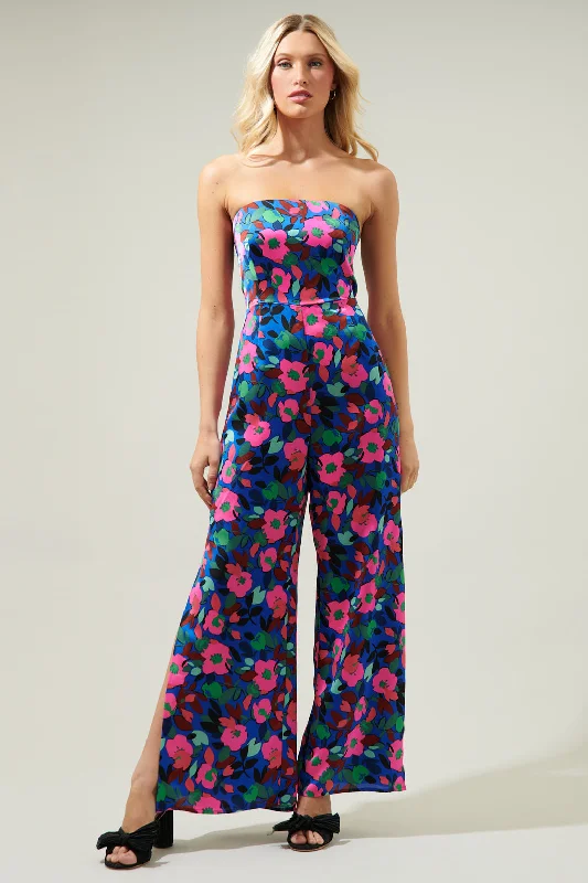 Women's Casual Wear Outfit Vivi Berry Floral Angelini Split Leg Jumpsuit