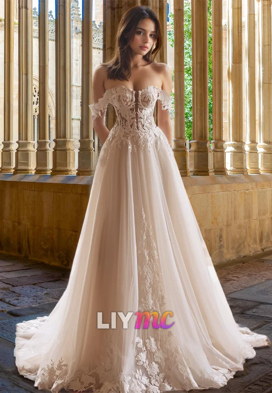 Women's Clothing Sets Sweetheart Sleeveless Appliques A-Line Wedding Dress