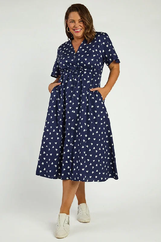 Sustainable Women's Clothing Marley Cotton Navy & White Hearts Dress