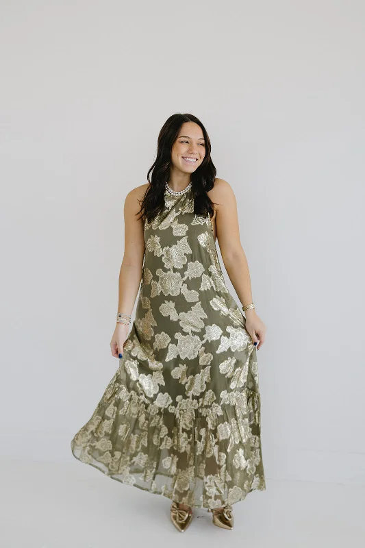 Women's Athleisure Apparel Cordelia Maxi Dress - Olive/Gold