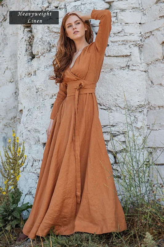 Women's High-End Clothing Linen Maxi Dress with Tie Belt