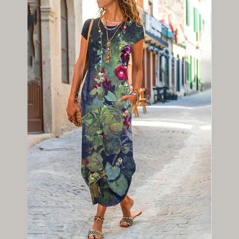 Women's Transitional Apparel Boho Floral Dress, Bohemian Summer Dress For Women