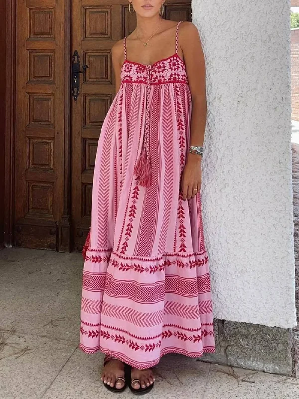 Luxury Women's Clothes Ethnic Style Crochet Patchwork Graceful Knitted Slip Maxi Dress