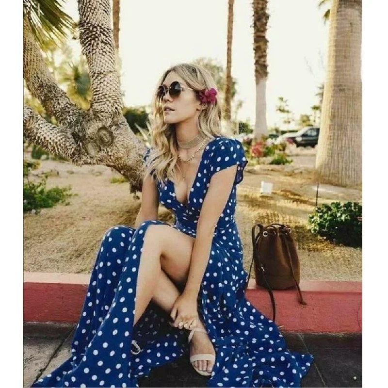 Elegant Clothing FashionSierra - Women Wrap Summer Boho Polka Dot Maxi Dress Casual Ladies Short Sleeve V Neck Holiday Beach Long Sundress Plus Size Elegant Clothing FashionSierra - Women Wrap Summer Boho Polka Dot Maxi Dress Casual Ladies Short Sleeve V Neck Holiday Beach Long Sundress Plus Size