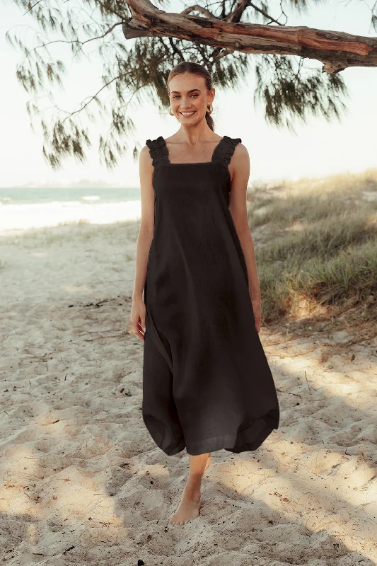 Comfortable Women's Clothes Claire Maxi Linen Dress in Black