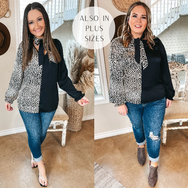 Fashion Forward Caught In A Moment Half Leopard Print Half Solid Keyhole Neckline Blouse in Black Fashion Forward Caught In A Moment Half Leopard Print Half Solid Keyhole Neckline Blouse in Black
