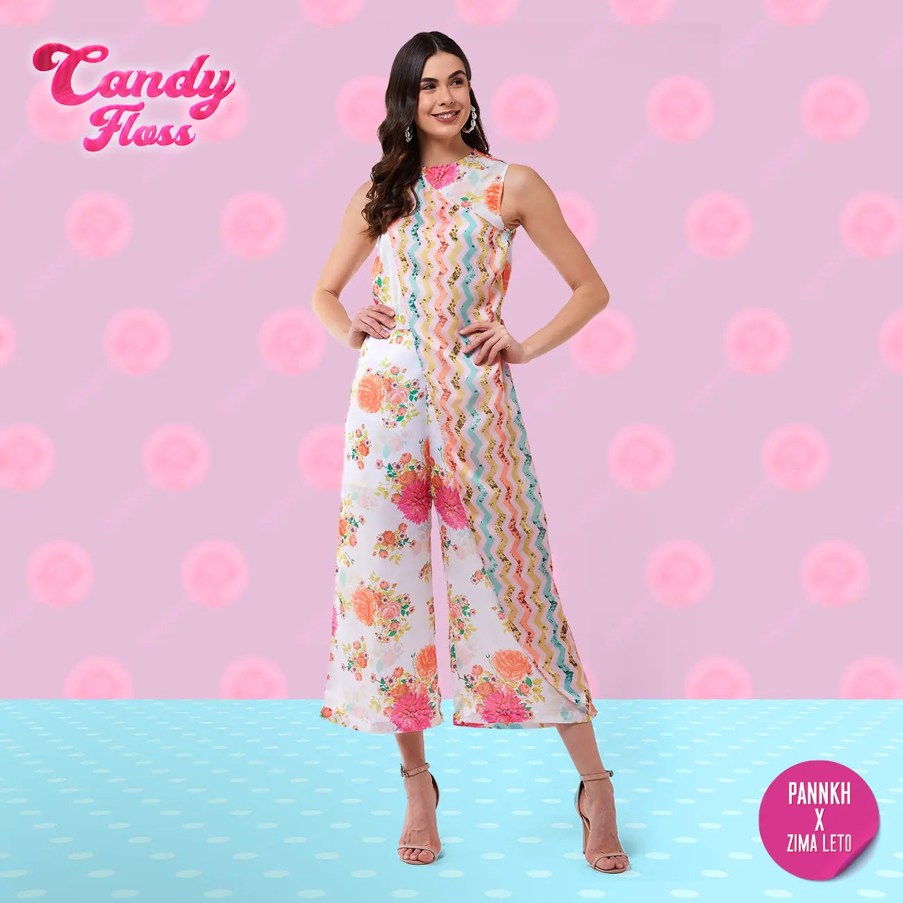 Affordable Women's Clothing Candy Inspired Digital Printed Wrapped Jumpsuit