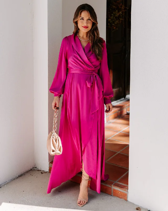 Women's Transitional Apparel Always Memorable Satin Maxi Dress - Magenta - FINAL SALE