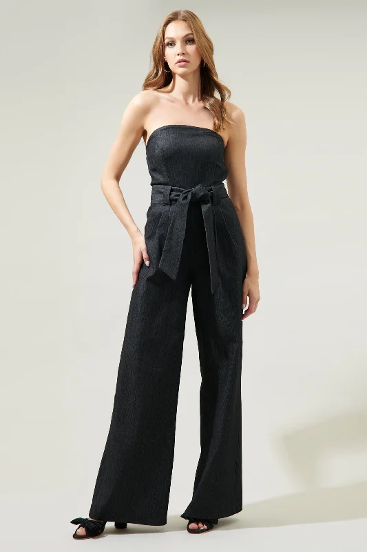 Women's Plus-Size Apparel Maverick Denim Tube Top Wide Leg Jumpsuit