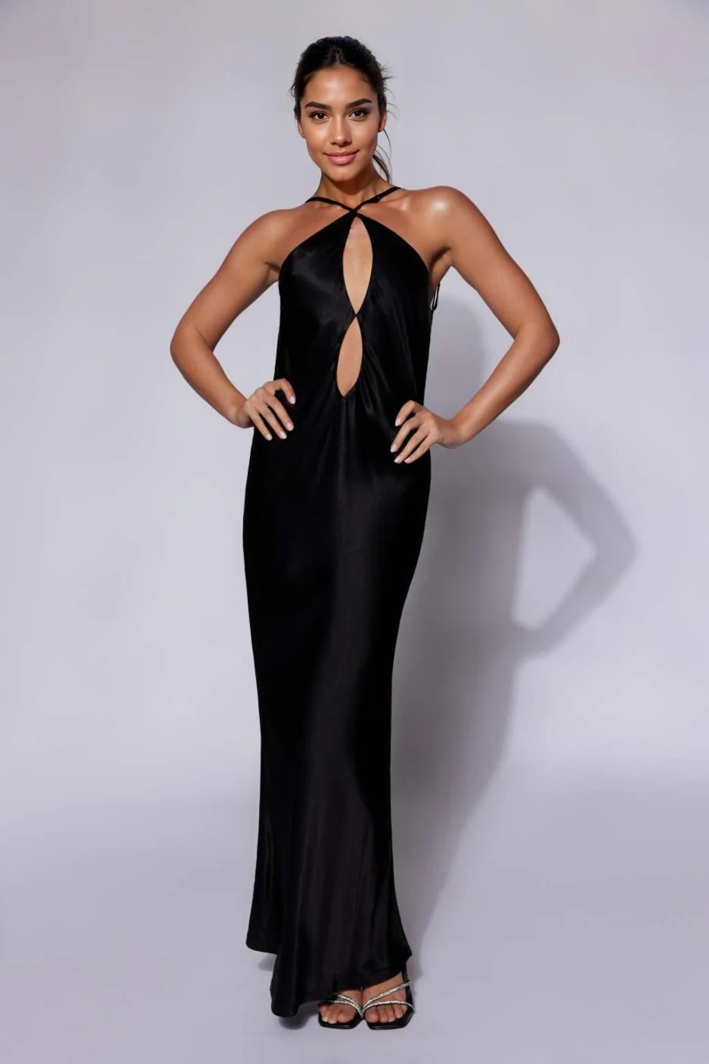 Women's Fashion-Forward Apparel Lucia Satin Cut Out Maxi Dress - Black