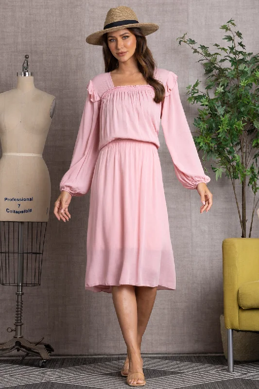 Trendy And Individual Women's Fashion MAUVE SQUARE NECKLINE BISHOP SLEEVES MIDI DRESS-LD3824 Trendy And Individual Women's Fashion MAUVE SQUARE NECKLINE BISHOP SLEEVES MIDI DRESS-LD3824